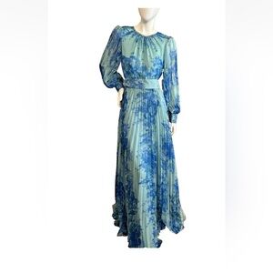 Teri Jon Floral Printed Pleated Sleeve Dress Gown Size 6